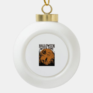 Halloween Witch Zone Black Cat Graveyard Bats Moon Ceramic Ball Christmas Ornament