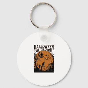 Halloween Witch Zone Black Cat Graveyard Bats Moon Keychain