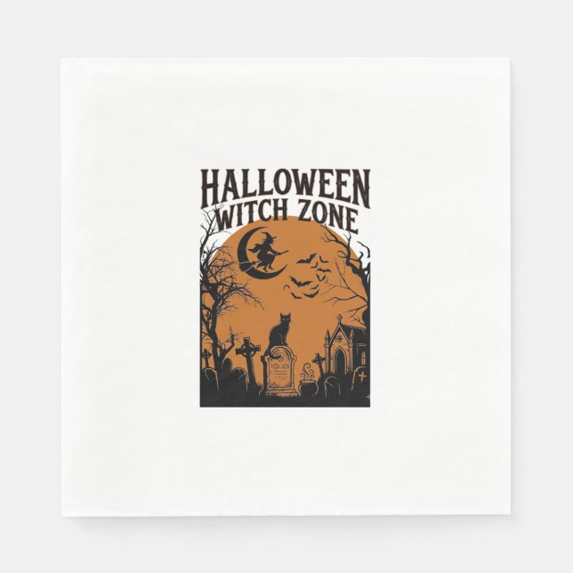 Halloween Witch Zone Black Cat Graveyard Bats Moon Napkin (Front)