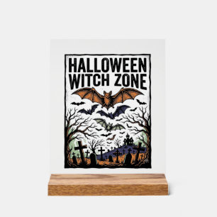 Halloween Witch Zone Vintage Graveyard Bats Design Acrylic Sign