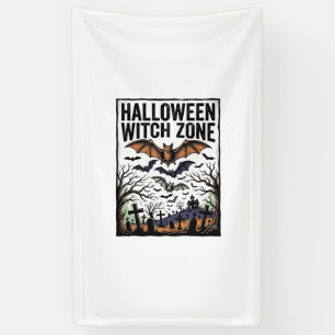 Halloween Witch Zone Vintage Graveyard Bats Design Banner