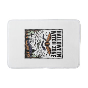 Halloween Witch Zone Vintage Graveyard Bats Design Bath Mat