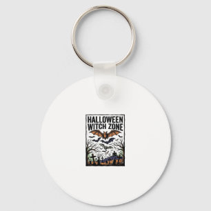 Halloween Witch Zone Vintage Graveyard Bats Design Keychain