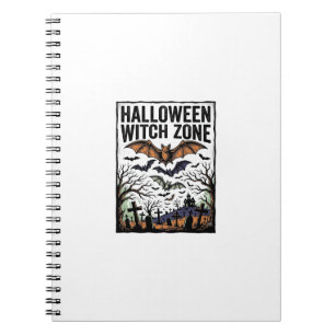 Halloween Witch Zone Vintage Graveyard Bats Design Notebook