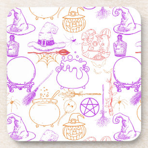 Halloween Witchcraft Pattern Neon 01 Coaster