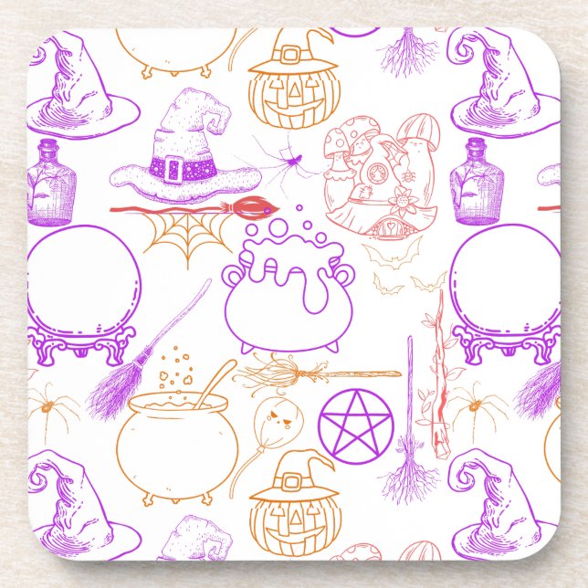 Halloween Witchcraft Pattern Neon 01 Coaster (Front)