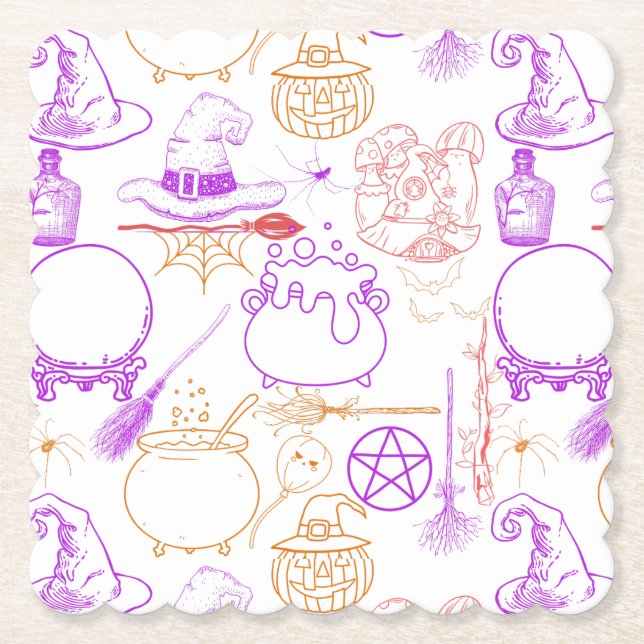 Halloween Witchcraft Pattern Neon 01 Paper Coaster (Front)
