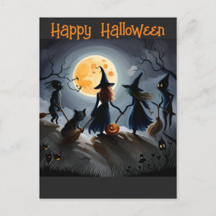 Halloween witches and friends postcard