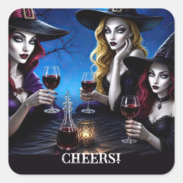 Halloween Witches and Wine Cute Sticker (Front)