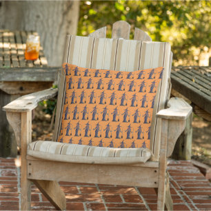 Halloween Witches Black Orange Pattern Spooky Outdoor Pillow
