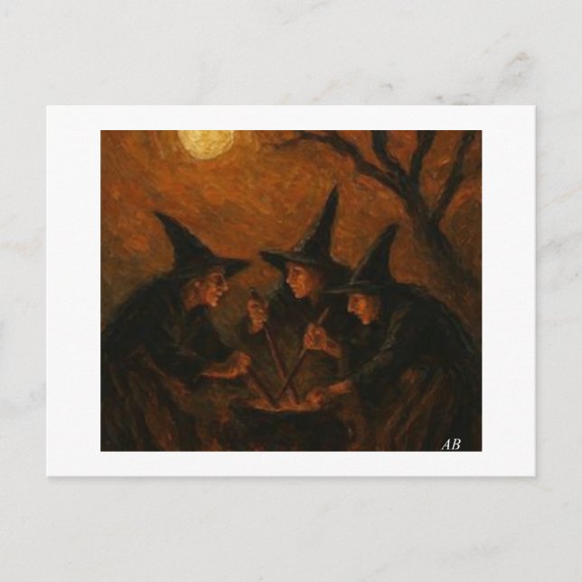 Halloween Witches Brewing Under the Moonlit Sky,  Postcard (Front)