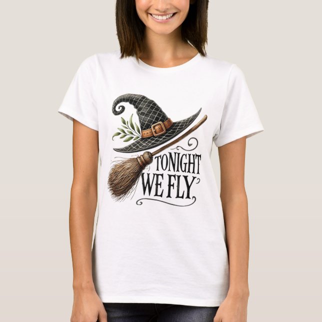 Halloween Witches Hat Broomstick  T-Shirt (Front)