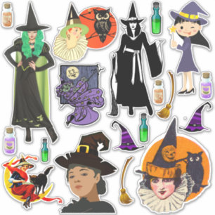 Halloween witches modern and vintage art 