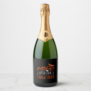 Halloween witches sparkling wine label