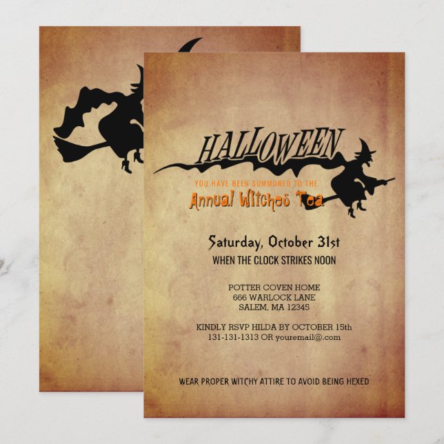 Halloween Witches Tea Party Vintage Paper Look Invitation (Front/Back)