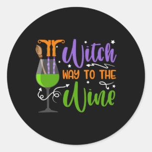 Halloween Witches Witch Way To The Wine Costume  Classic Round Sticker