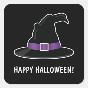 Halloween Witch's Hat With Purple And Custom Text Square Sticker