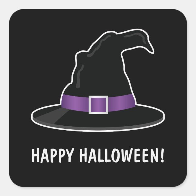 Halloween Witch's Hat With Purple And Custom Text Square Sticker (Front)
