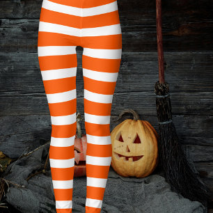 Halloween Witch's Pumpkin Orange Striped Stockings Leggings