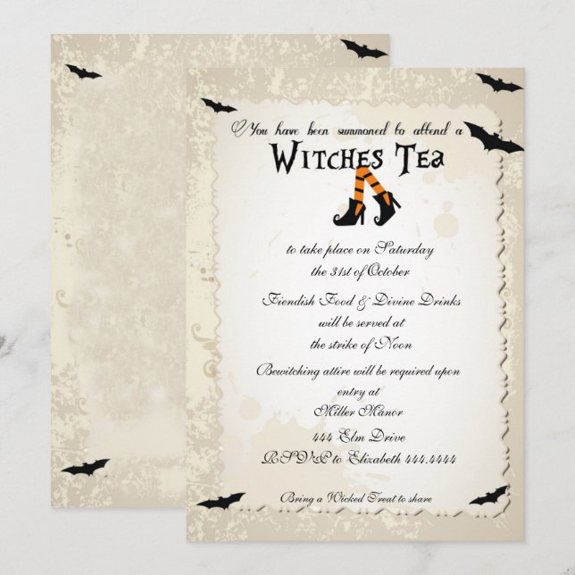 Halloween Witchs' Tea Party Invitation (Front/Back)