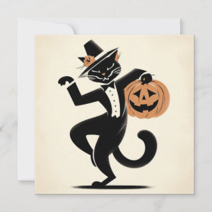 Halloween Witchy Black and Pumpkin Cat Flat Card