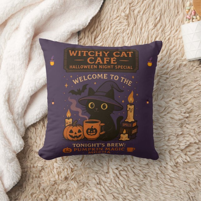 Halloween Witchy Cat Café Pillow – Spooky Cute (Blanket)
