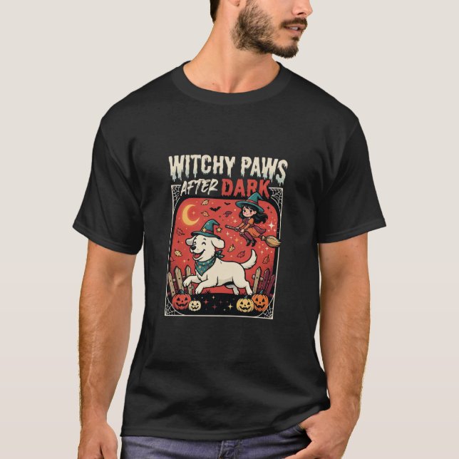 Halloween Witchy Dog Moon T-Shirt (Front)