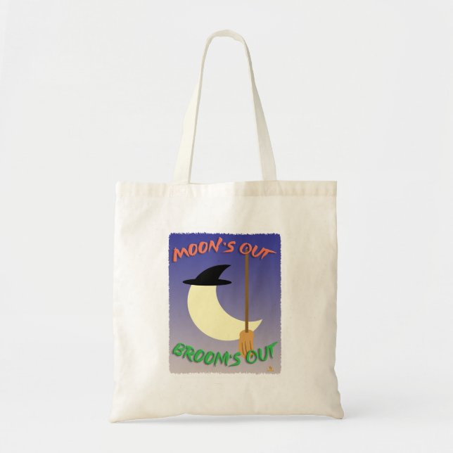 Halloween Witchy Moons Out Brooms Motto Tote Bag (Front)
