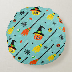 Halloween Witchy Seamless Theme Round Pillow