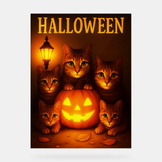 Halloween with Cat Orange Digital Art Acrylic Sign