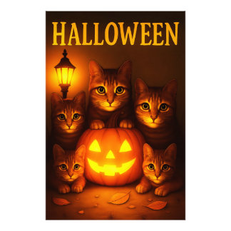 Halloween with Cat Orange Digital Art Photo Print
