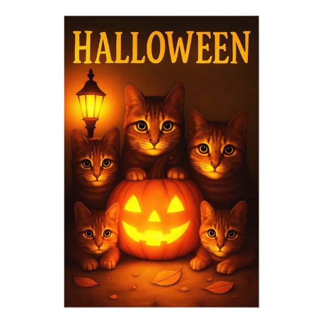 Halloween with Cat Orange Digital Art Photo Print (Front)