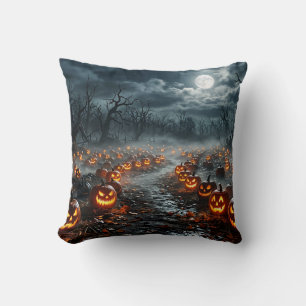 Halloween with Creepy Trees and Jack O Lanterns Throw Pillow
