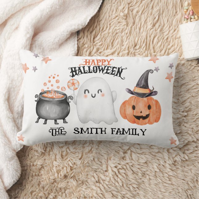 Halloween with Cute Ghost and Pumpkin Lumbar Pillow (Blanket)