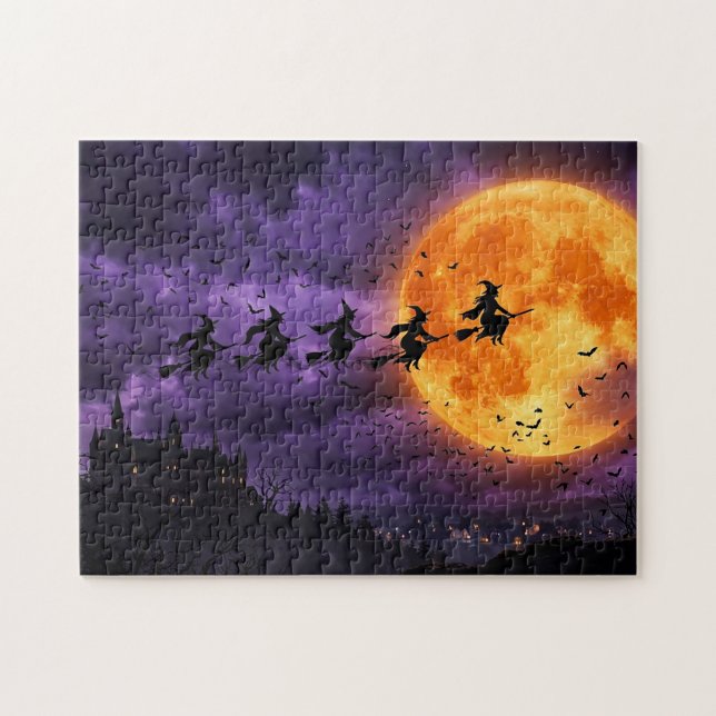 Halloween with Moon and Witch Jigsaw Puzzle (Horizontal)