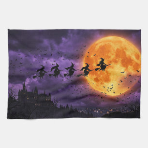 Halloween with Moon and Witch Kitchen Towel