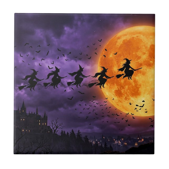 Halloween with Moon and Witch Tile (Front)