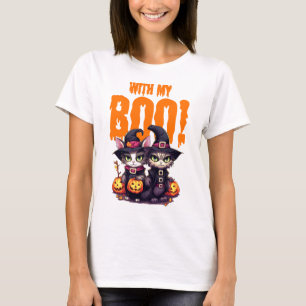 Halloween With My Boo Cat Couple with Pumpkin  T-Shirt