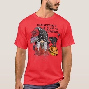 Halloween With My Gnomes, Pumpkin Black Cat Hallow T-Shirt