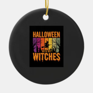 Halloween With My Witches Retro Sunset Ceramic Ornament