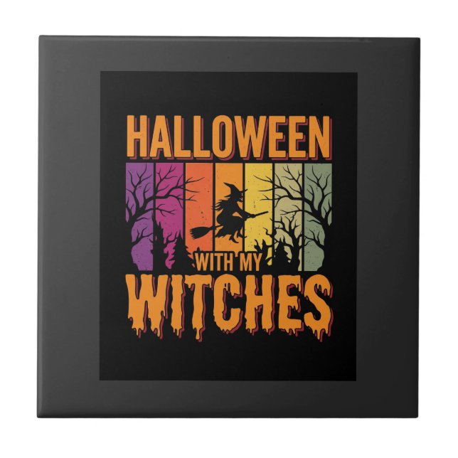 Halloween With My Witches Retro Sunset Tile (Front)