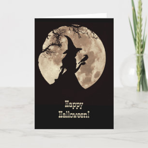 Halloween with Pretty Witch and Raven Silhouetted  Card