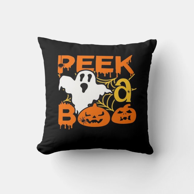 Halloween With Pumpkins Peekaboo Throw Pillow (Front)