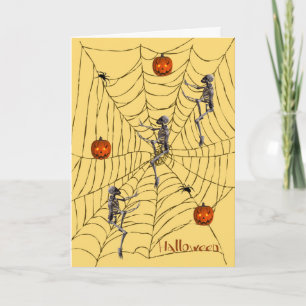 Halloween with Skeletons, Pumpkins, Spiders & Web Card