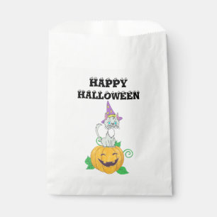 Halloween Wizard Cat on Pumpkin Favour Bag