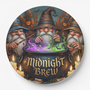 Halloween Wizard Gnomes Midnight Brew Cauldron Paper Plate