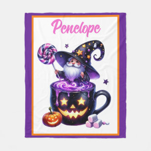 Halloween Wizard In Pumpkin Mug Lollipop Magic Fleece Blanket