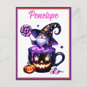 Halloween Wizard In Pumpkin Mug Lollipop Magic Postcard