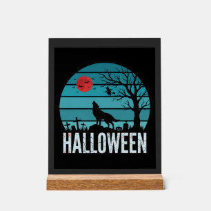 Halloween Wolf Graveyard Moon Vector Acrylic Sign