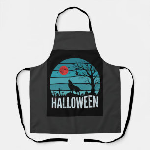 Halloween Wolf Graveyard Moon Vector Apron